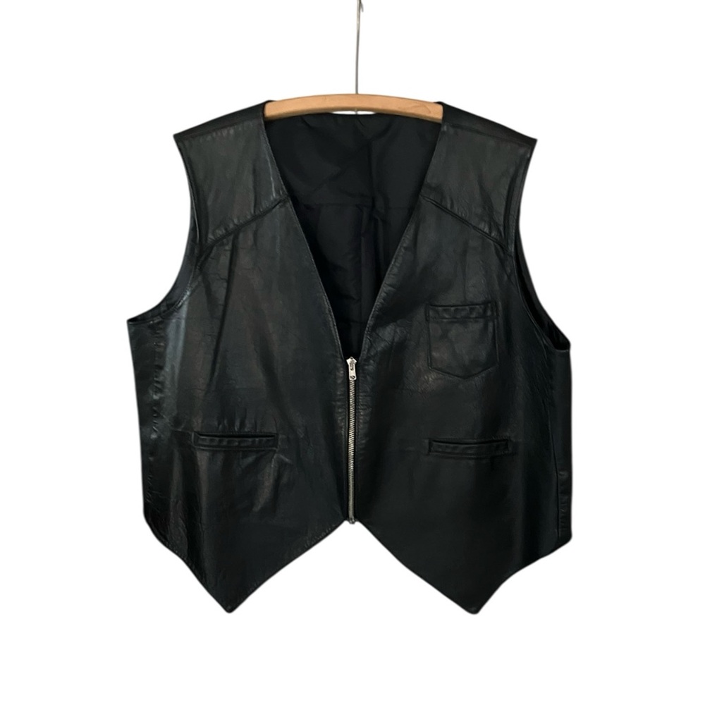 💥2 for 1💥Vintage Drospo Black Leather Biker / Moto Zip Up Vest -  Size L/XL